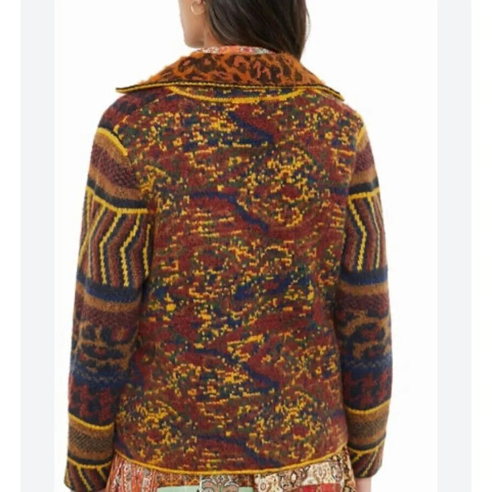 Desigual Multicolor Geometric Print Thick Knit Jacket M - Picture 5 of 10